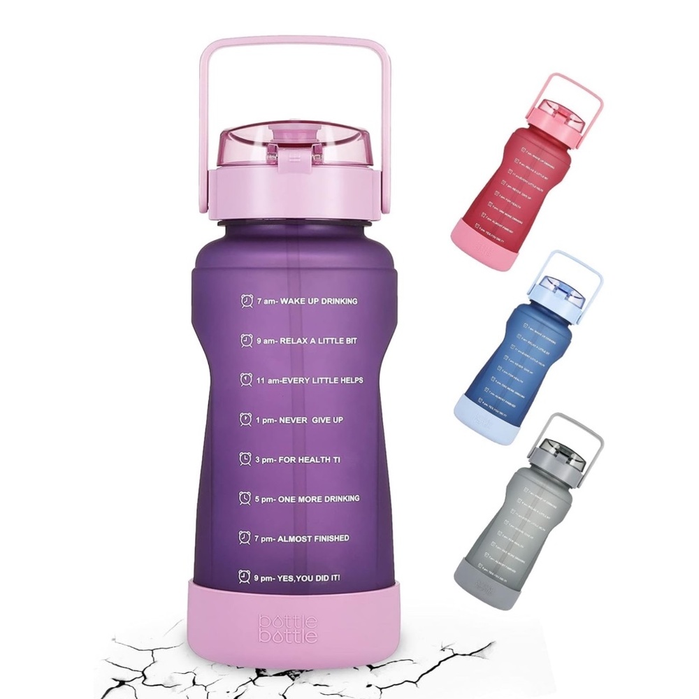BOTTLE BOTTLE Half Gallon Water Bottle w/ Time Marker & Straw Leak-proof 64oz